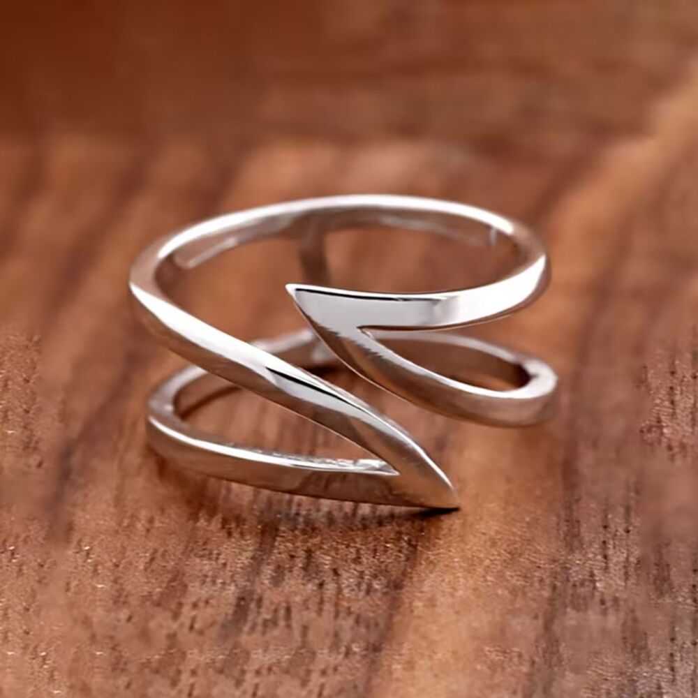 Silver Open Bypass Wrap Ring Adjustable Thumb Finger Wide Band Modern Chunky New